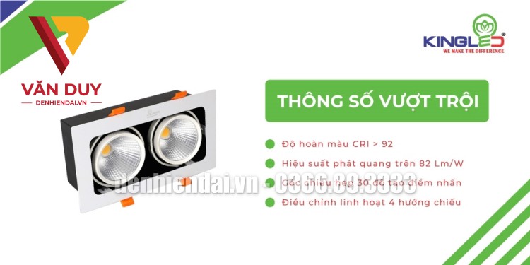 Đèn Led Spotlight âm trần hộp đôi tiết kiệm điện