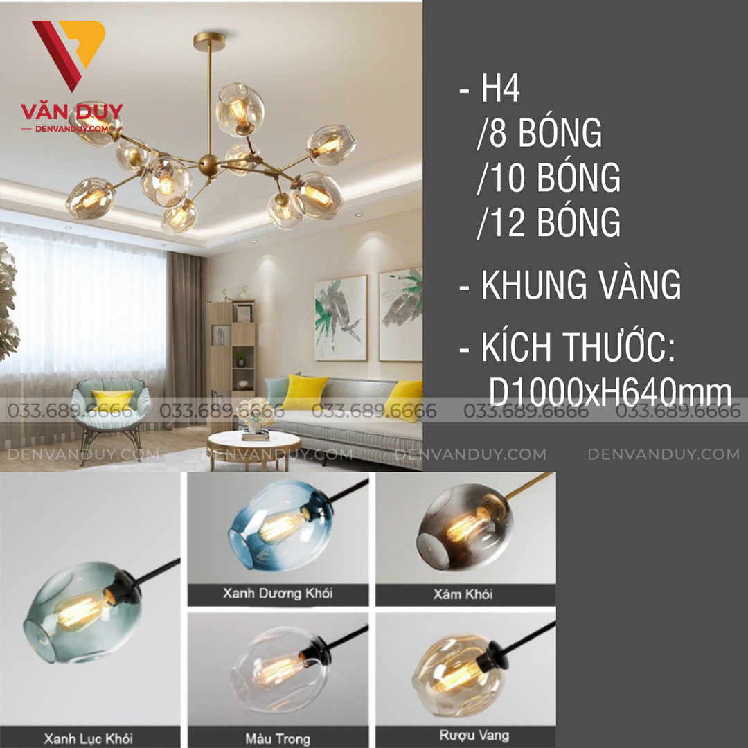 Đèn chùm thả hiện đại phòng khách, bàn ăn 8 bóng 22053-8XD