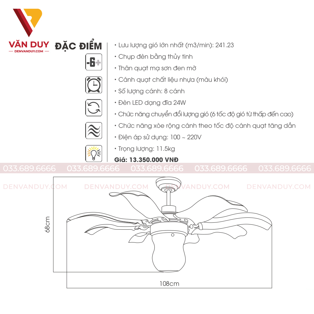 Quạt trần đèn hiện đại Kaiyokunkan CHIB-107