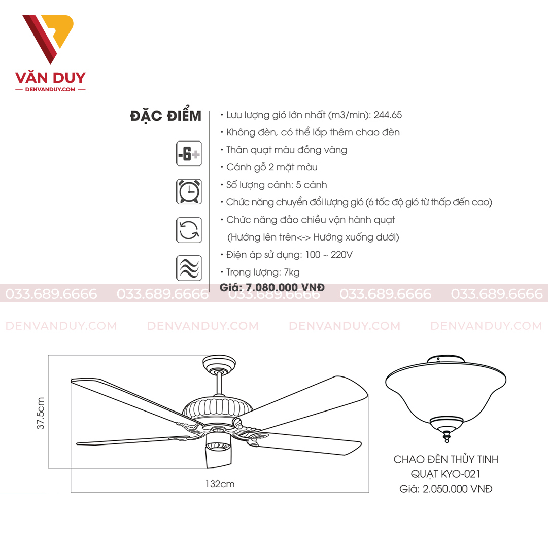 Quạt trần đèn sang trọng Kaiyokunkan KYO-021