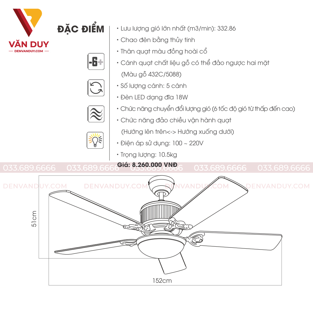 Quạt trần đèn sang trọng Kaiyokunkan OKA-181-AB