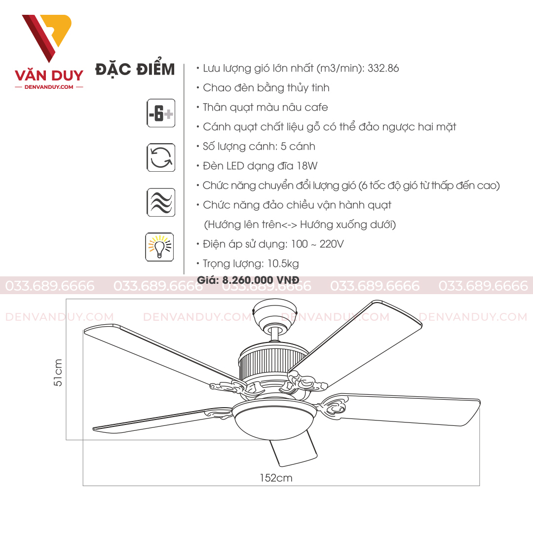 Quạt trần đèn sang trọng Kaiyokunkan OKA-181-BA