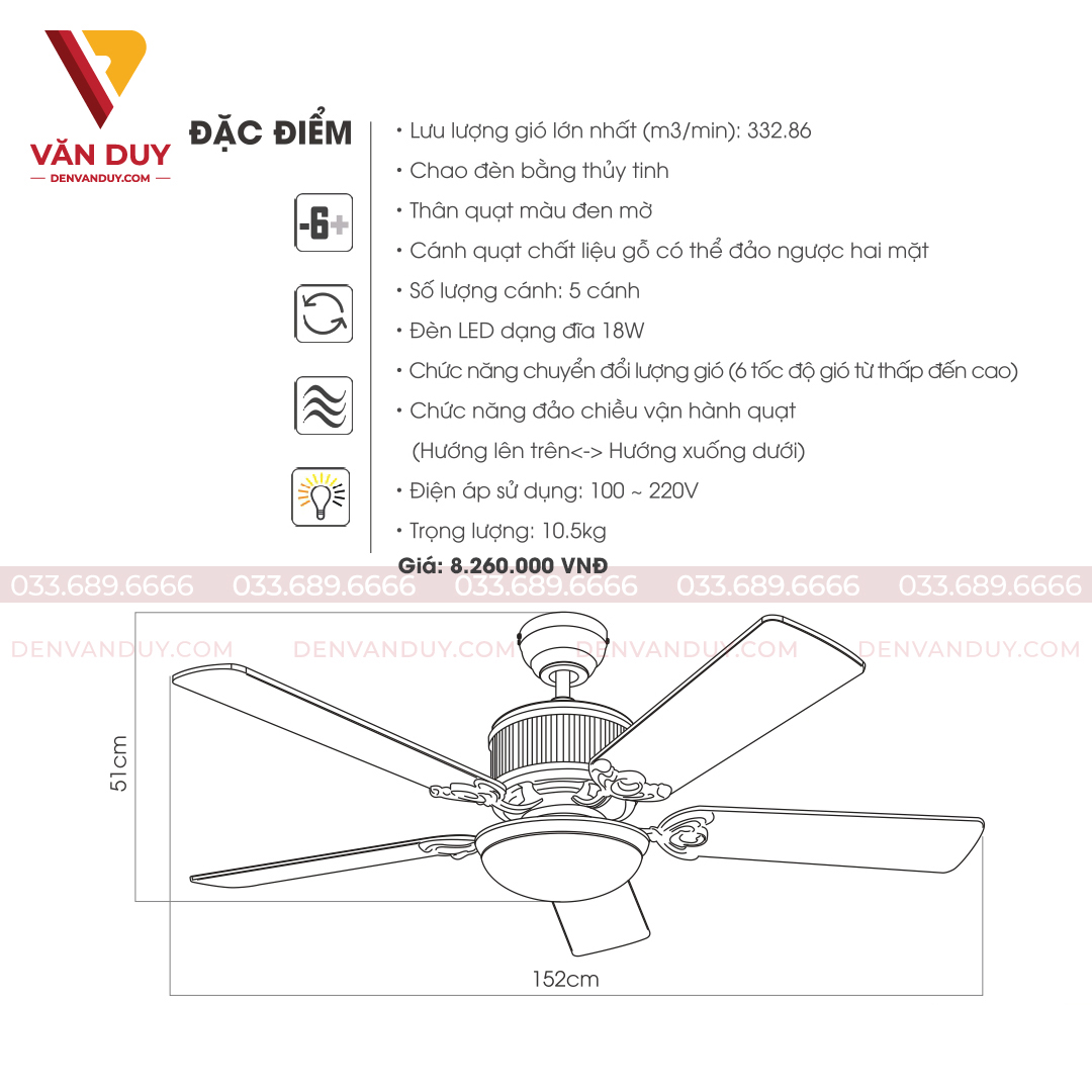 Quạt trần đèn sang trọng Kaiyokunkan OKA-181-MBK