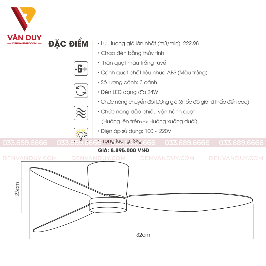 Quạt trần đèn hiện đại Kaiyokunkan SAITA-102-WH