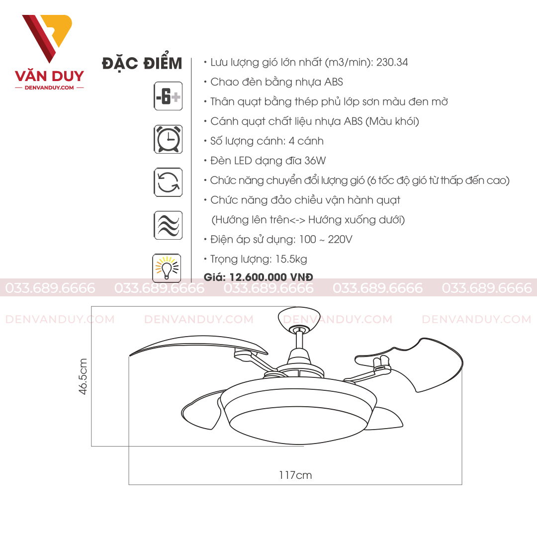 Quạt trần đèn hiện đại Kaiyokunkan TOYA-214-ORB