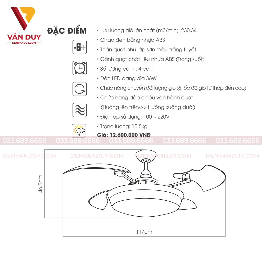 Quạt trần đèn hiện đại Kaiyokunkan TOYA-214-W