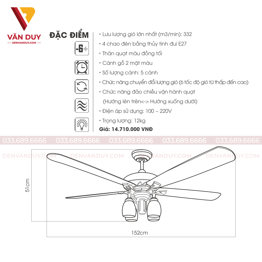 Quạt trần đèn sang trọng Kaiyokunkan YOKO-020